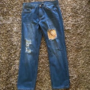Forever 21 Sequin Patch Distressed Jeans